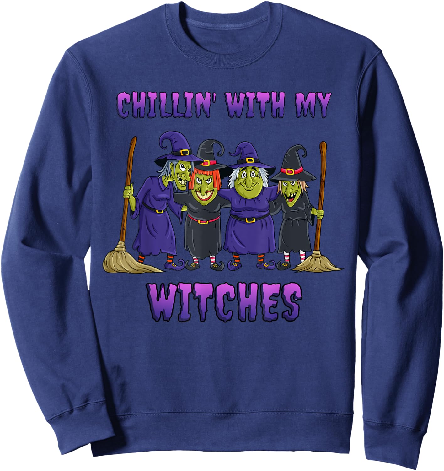 Chillin With My Witches Halloween Sweatshirt - Sweatshirt | Navy