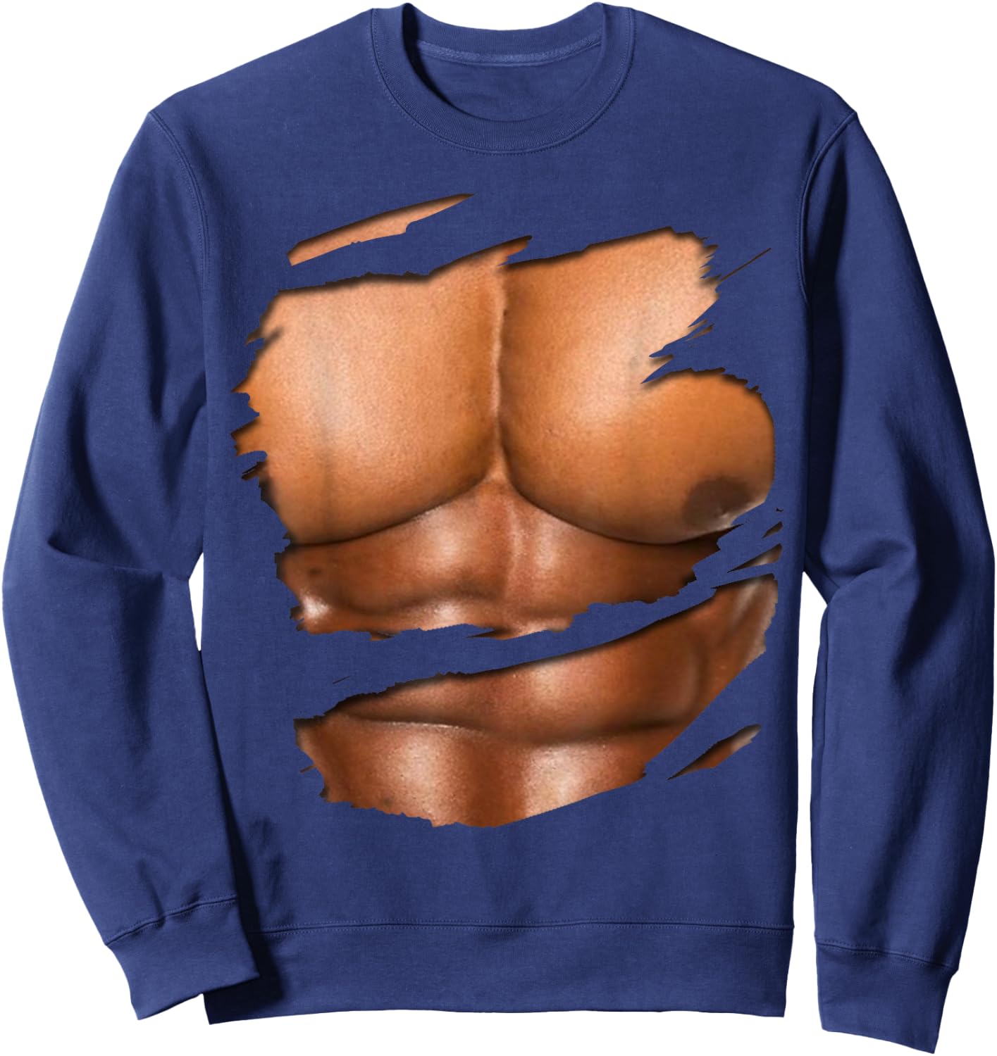 Fake Muscle Under Clothes Shirt Chest Six Pack Abs Sweatshirt - Sweatshirt | Navy
