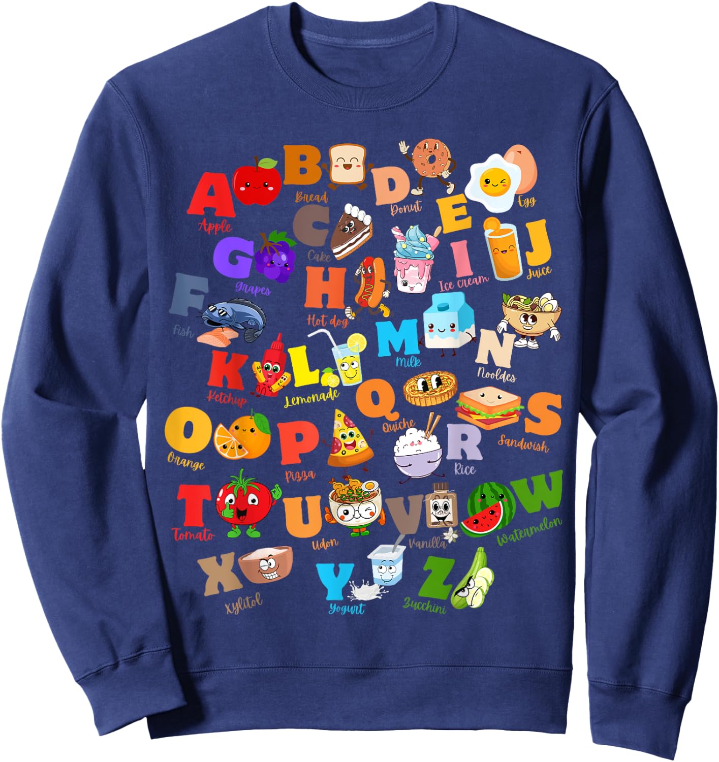 Funny Fruit And Foodie Alphabet ABCs Kindergarten Teacher Sweatshirt - Sweatshirt | Navy
