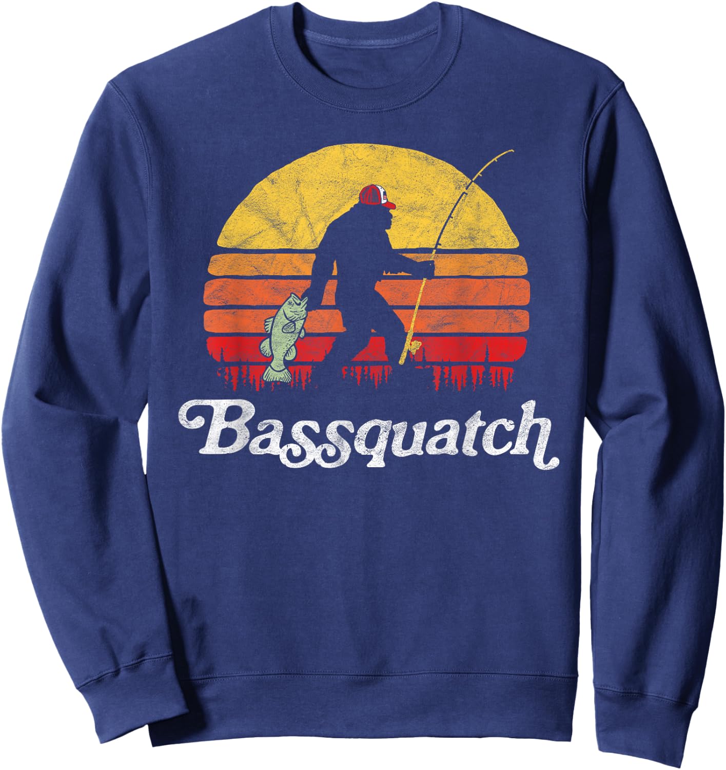 Bassquatch! Funny Bigfoot Fishing Outdoor Retro Sweatshirt - Sweatshirt | Navy