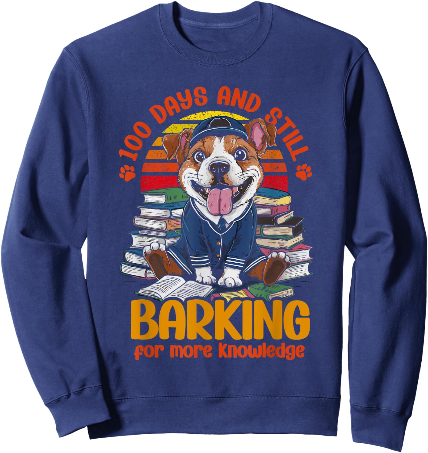 Dog 100 Days Of School Barking For More Knowledge Women Kids Sweatshirt - Sweatshirt | Navy