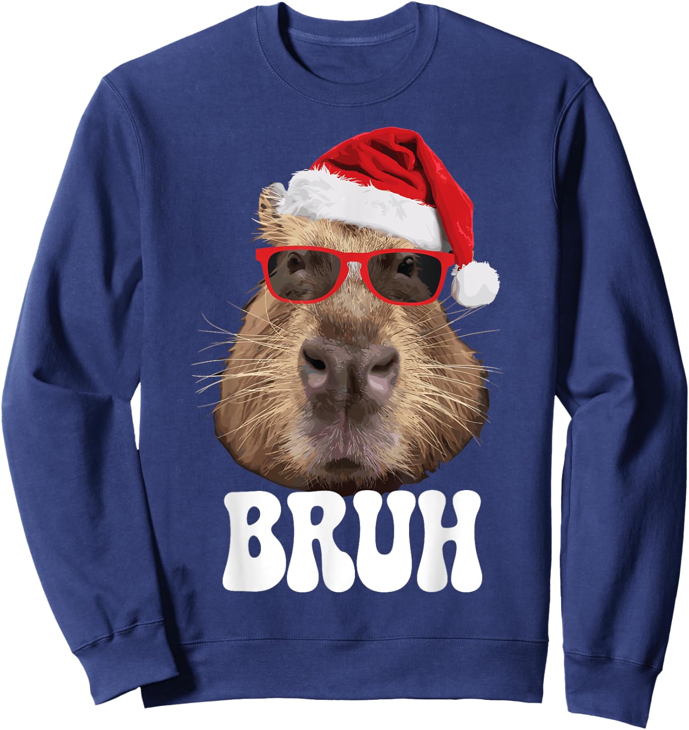 Bruh Capybara Funny Santa Hat Christmas Season Capybara Sweatshirt - Sweatshirt | Navy