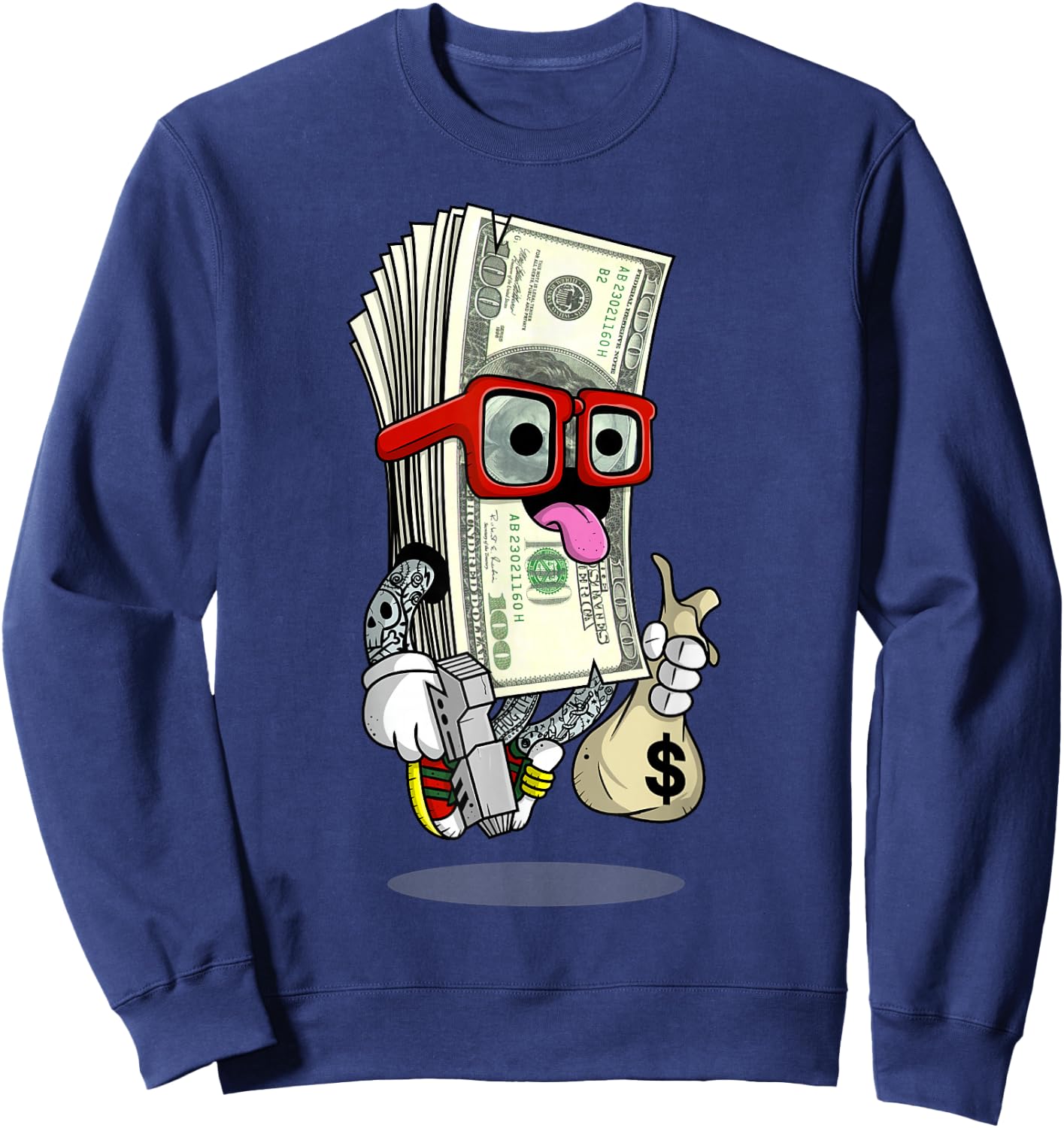 Hip Hop Dope Swag Rap Lover Gift Funny Cash Stacks Bills Sweatshirt - Sweatshirt | Navy