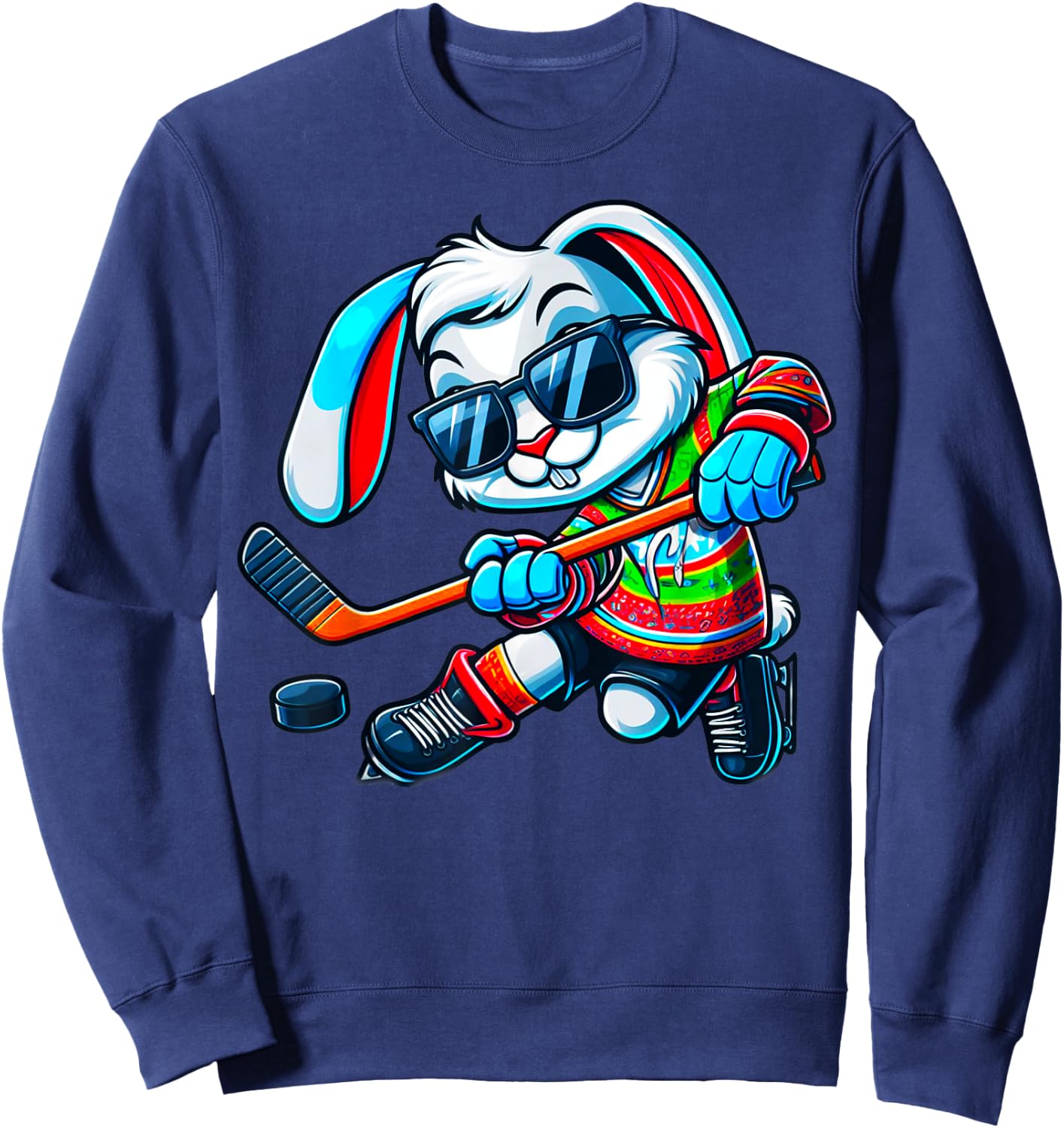 Easter Bunny Hockey Player Rabbit Egg Men Women Boys Kids Sweatshirt - Sweatshirt | Navy