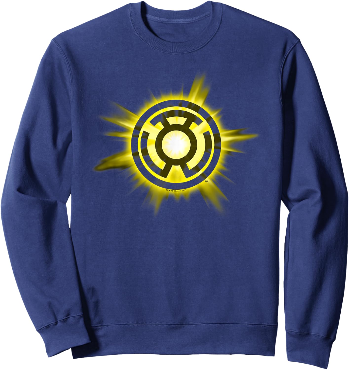 DC Comics Green Lantern Yellow Glow - -Adult, Black, Small, Short Sleeve Sweatshirt - Sweatshirt | Navy