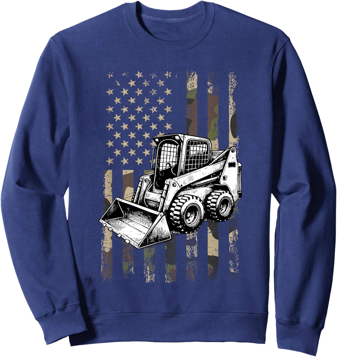 Skid Steer, American Flag Construction Skid Steer Sweatshirt - Sweatshirt | Navy
