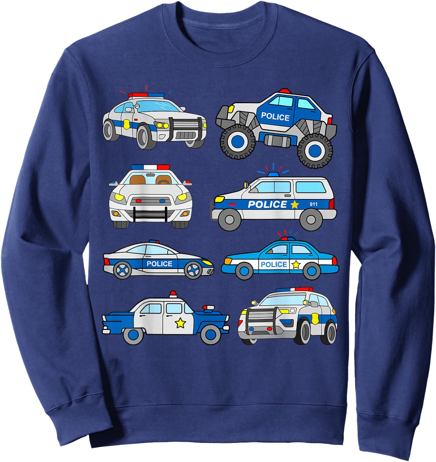 Police Vehicles for Kids Men Women Cop Cars Boys Toddler Sweatshirt - Sweatshirt | Navy