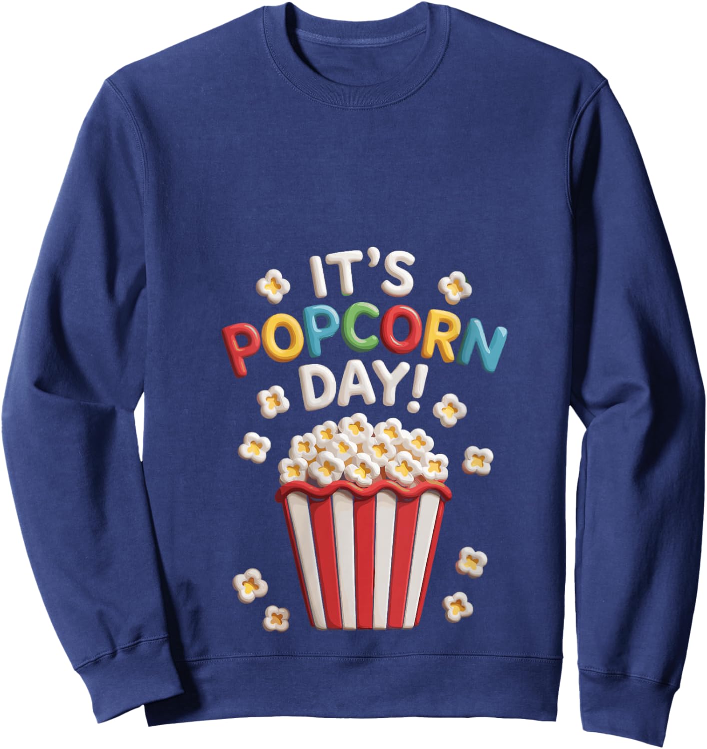Women's Retro It’s Popcorn Day Funny Celebration Movie Design V-Neck Sweatshirt - Sweatshirt | Navy