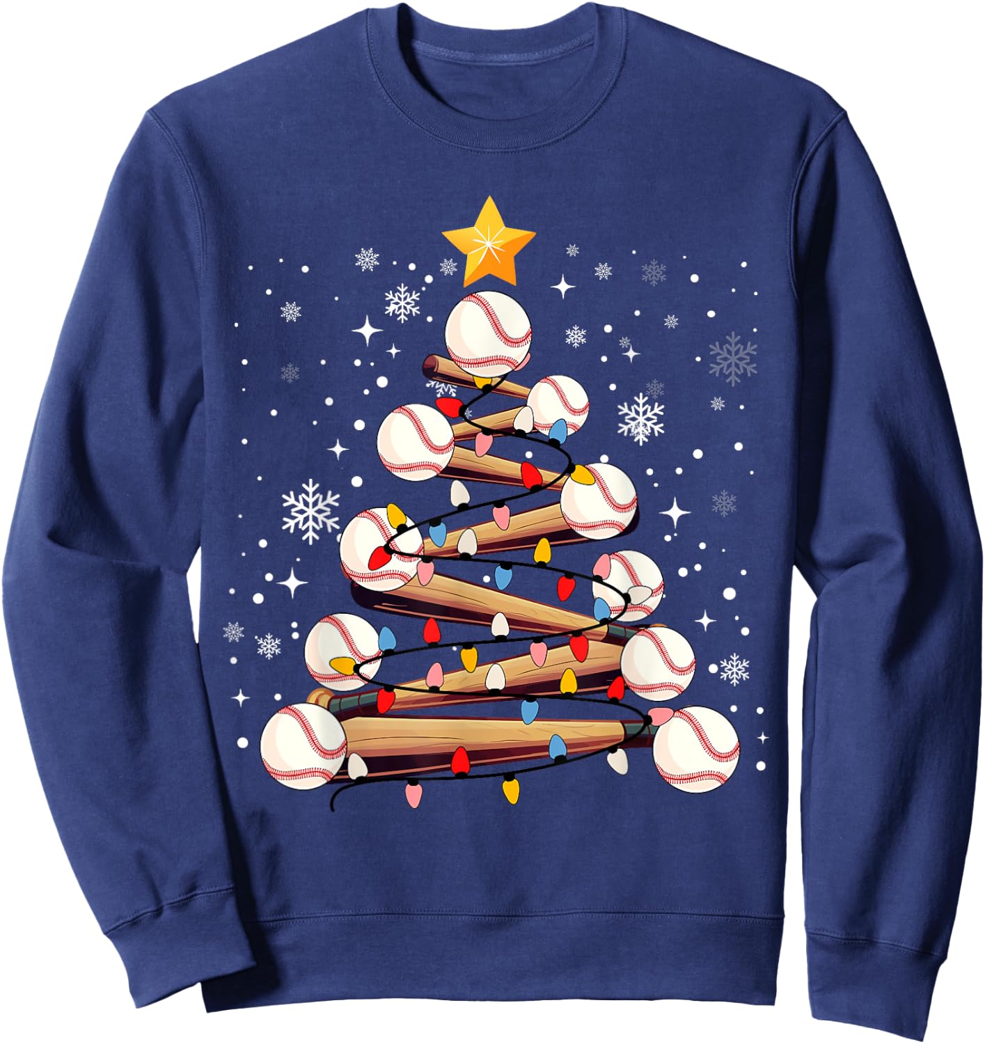 Baseball Christmas Tree Light Xmas Baseball Boys Kids Sweatshirt - Sweatshirt | Navy