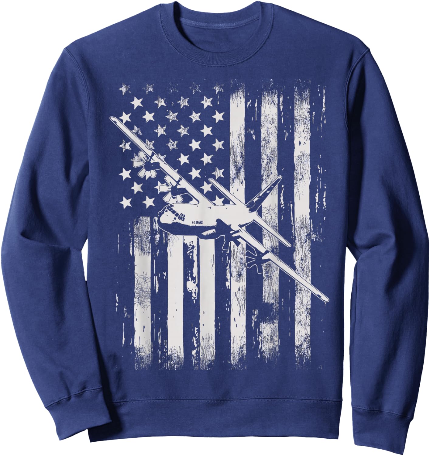 C-130 Hercules Military Aircraft American Flag Sweatshirt - Sweatshirt | Navy