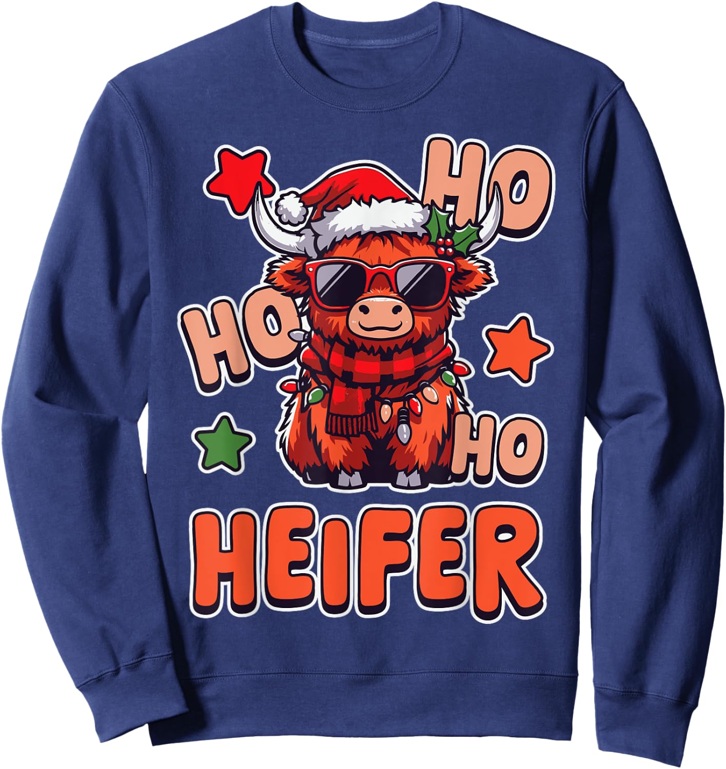 Ho Ho Ho Heifer Funny Christmas Highland Cow Holiday Sweatshirt - Sweatshirt | Navy