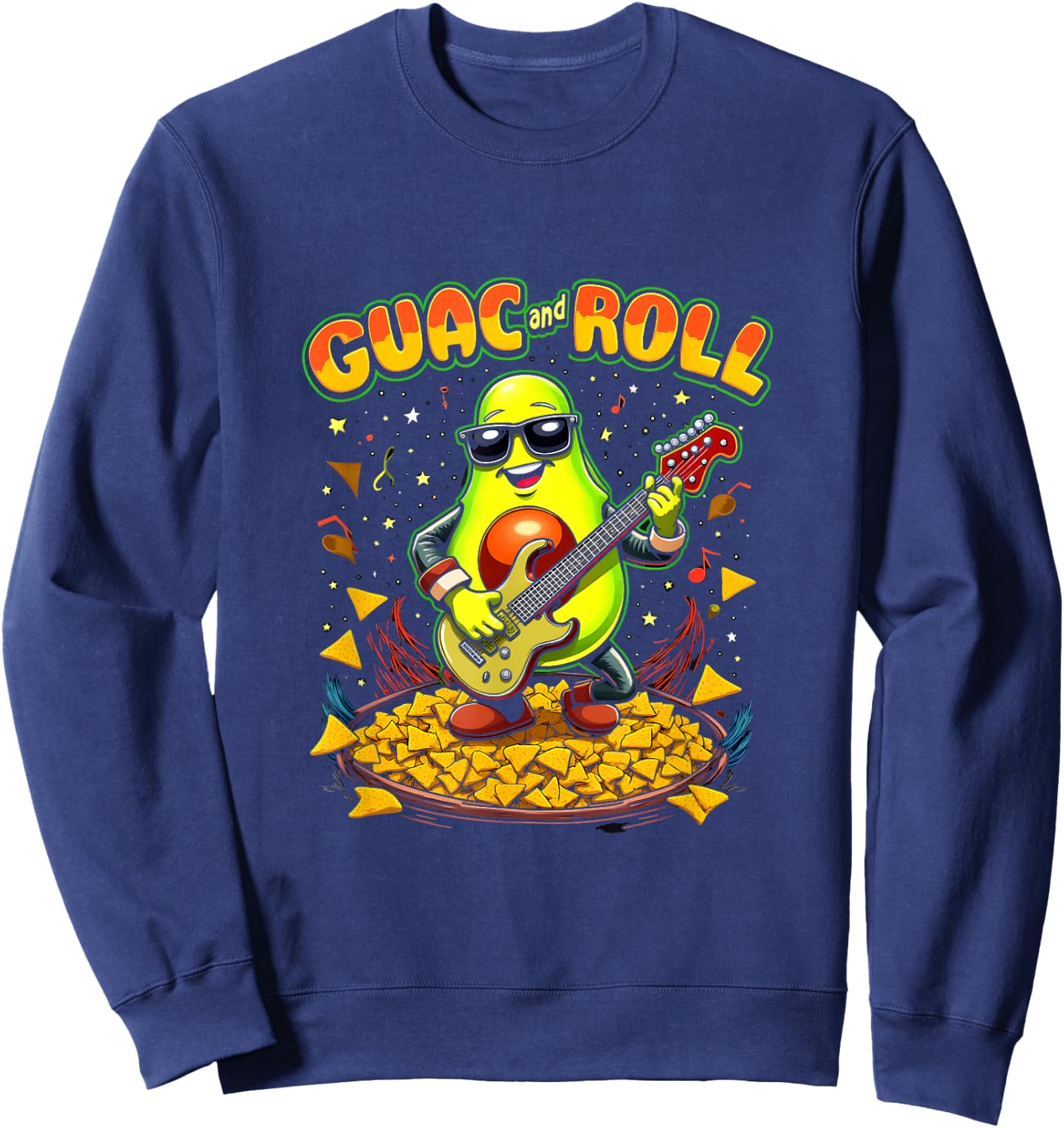 Guac and Roll Funny Avocado Rock Music Nacho Lover Gift Sweatshirt - Sweatshirt | Navy