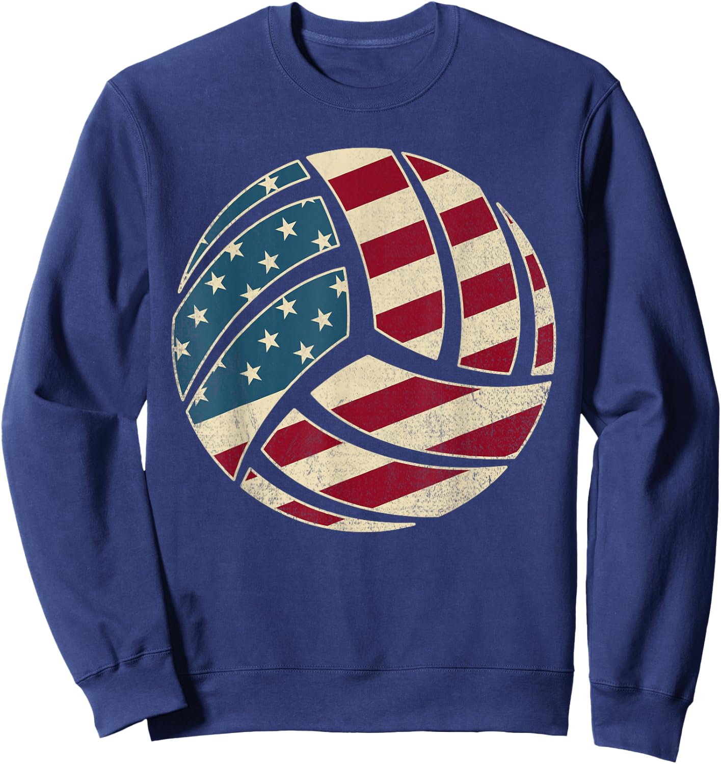 Vintage USA Flag 4th Of July Volleyball Lover Fan Volleyball Sweatshirt - Sweatshirt | Navy