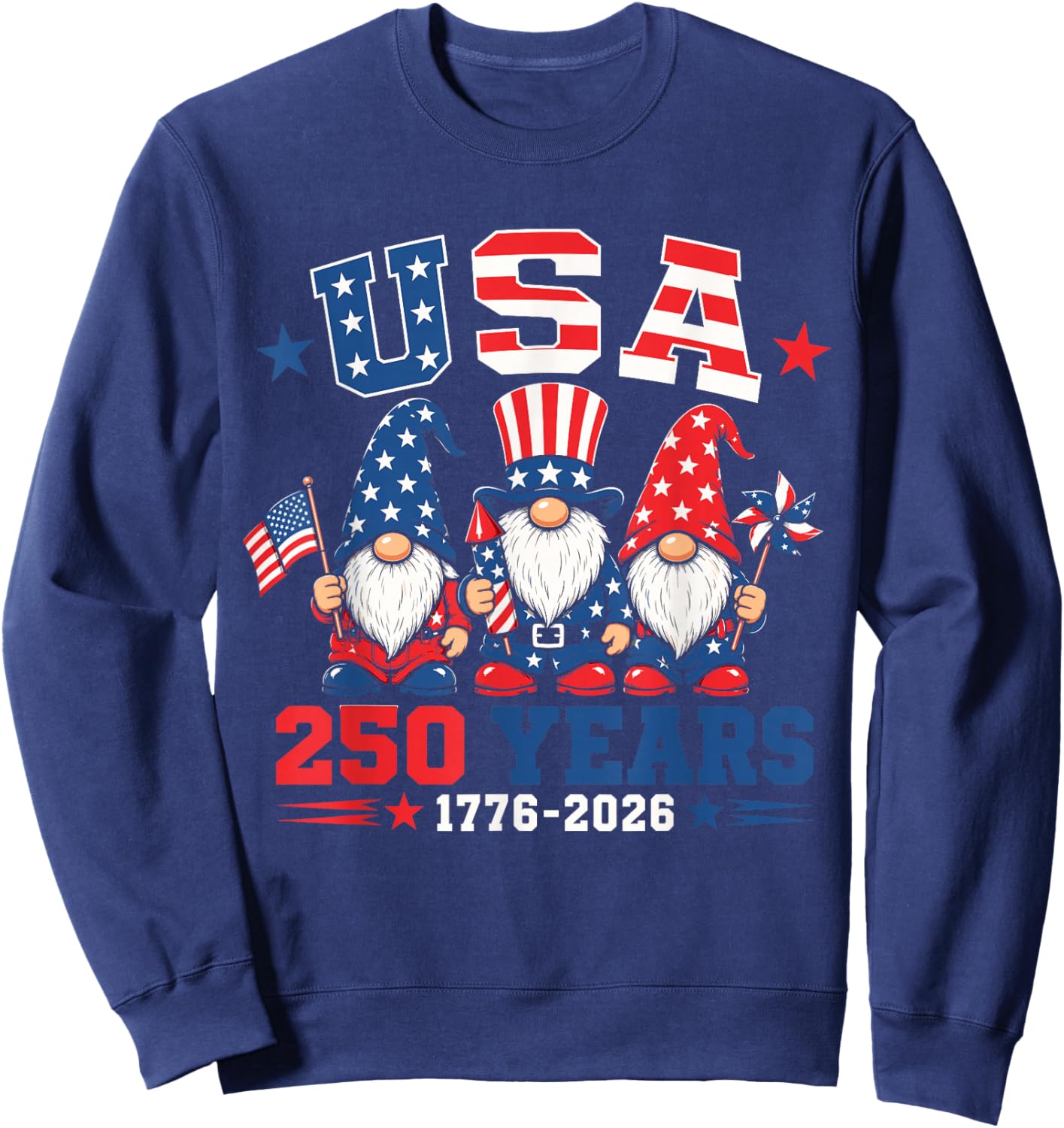Patriotic Gnomes 250 Years 4th of July USA American Flag Sweatshirt - Sweatshirt | Navy