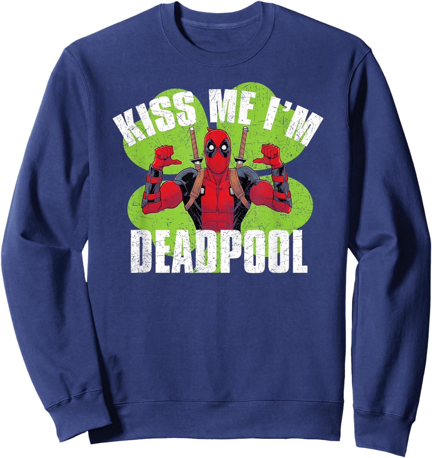 Marvel Kiss Me I'm Deadpool Funny St. Patrick's Day Sweatshirt - Sweatshirt | Navy