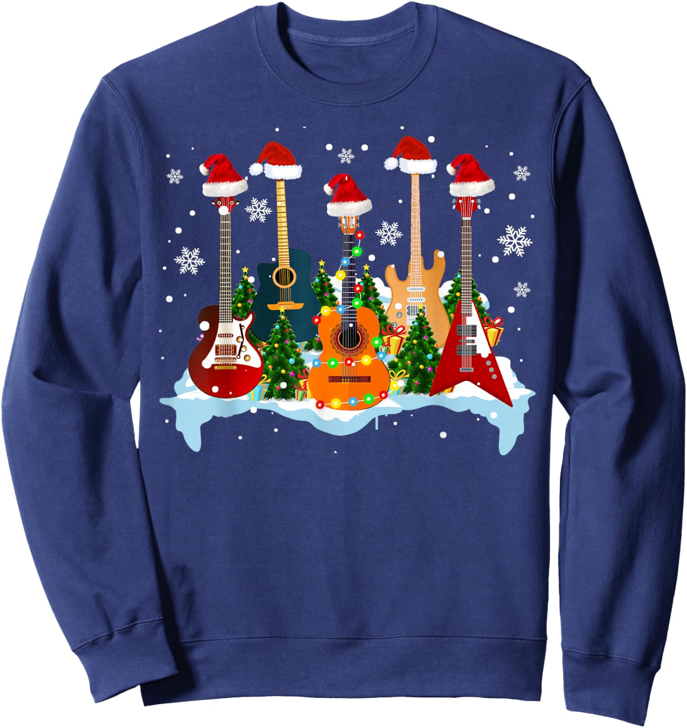 Christmas Guitar Tree Funny Guitarist Christmas Sweatshirt - Sweatshirt | Navy