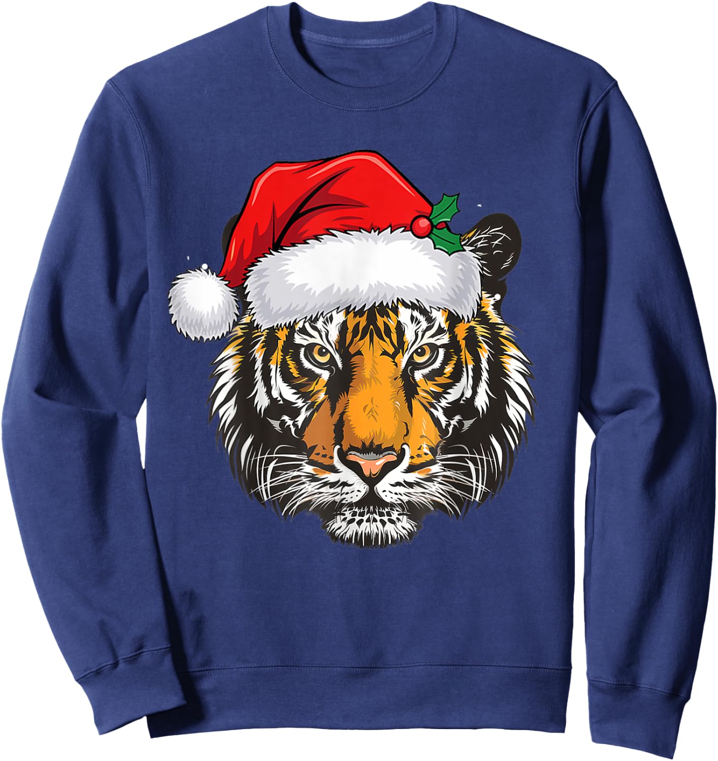 Christmas Tiger Santa Hat Animal Family Matching Tiger Lover Sweatshirt - Sweatshirt | Navy