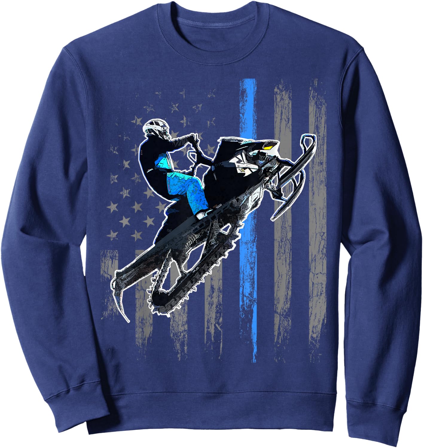 American Flag Snowmobile Men Snowmobile Riding Gift Sweatshirt - Sweatshirt | Navy