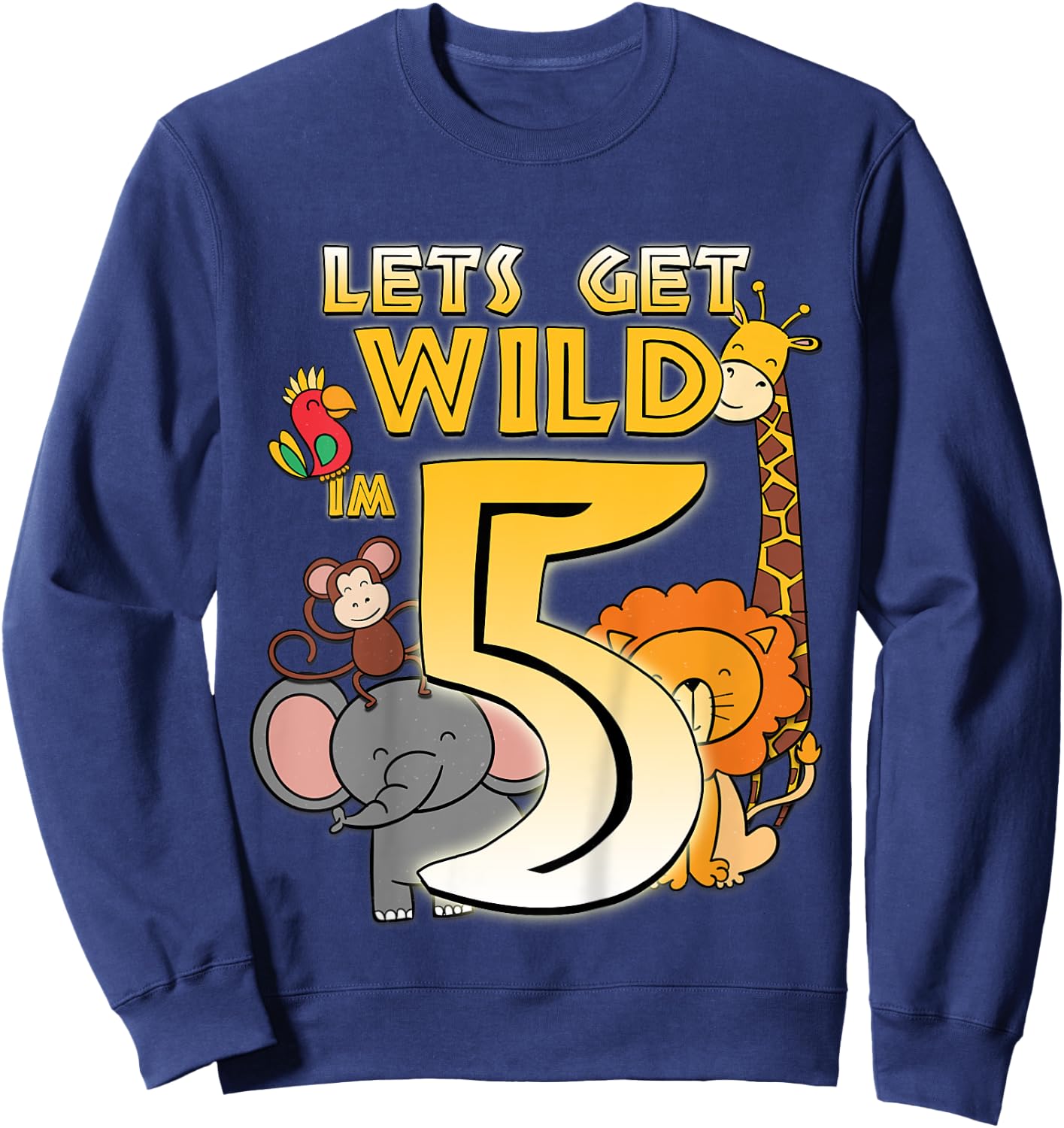 5 Years Old Zoo Animals Safari 5th Birthday Boys Girls Sweatshirt - Sweatshirt | Navy