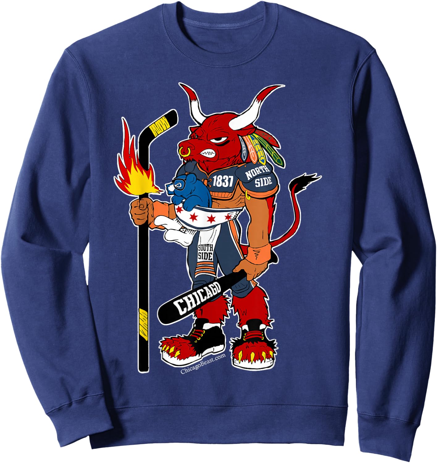Creatureopolis Chicago Beast Black Cotton - Classic Fit, Round Neck, Short Sleeve, Adult Size Sweatshirt - Sweatshirt | Navy
