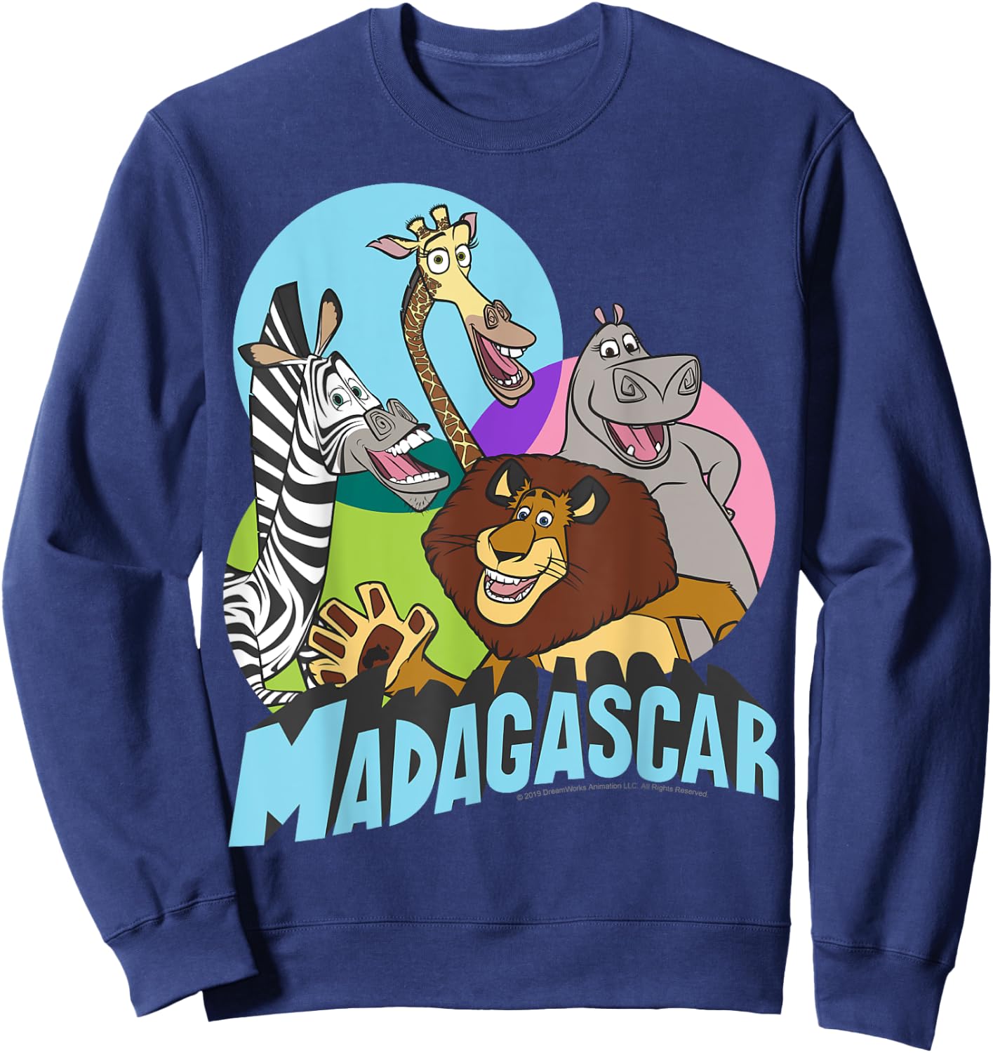 Madagascar Cartoon Group Shot Pop Color Poster Sweatshirt - Sweatshirt | Navy