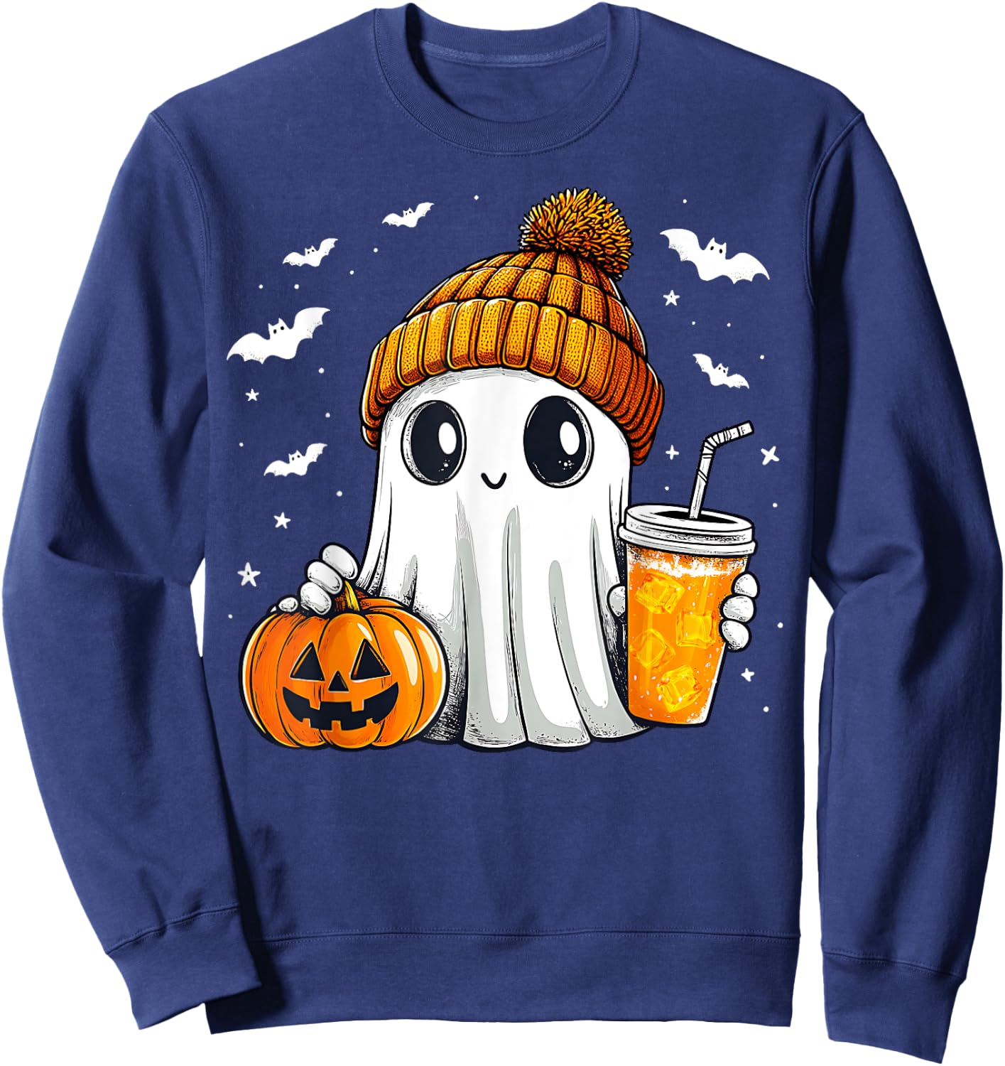 Halloween Ghost Pumpkin Spice Latte Autumn Fall Coffee Lover Sweatshirt - Sweatshirt | Navy