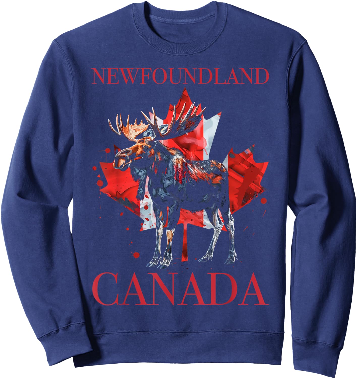 Newfoundland Moose Canada Maple Leaf Canadian Flag Sweatshirt - Sweatshirt | Navy