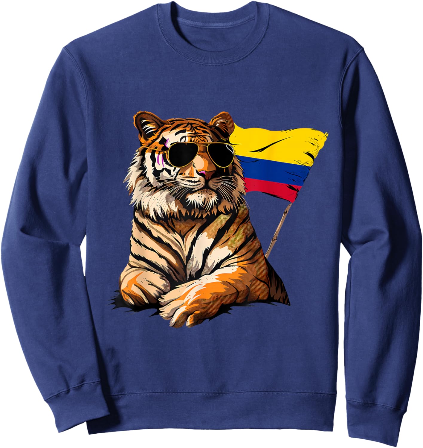 Colombia Tiger Colombian Flag Sunglasses Colombian Pride Sweatshirt - Sweatshirt | Navy