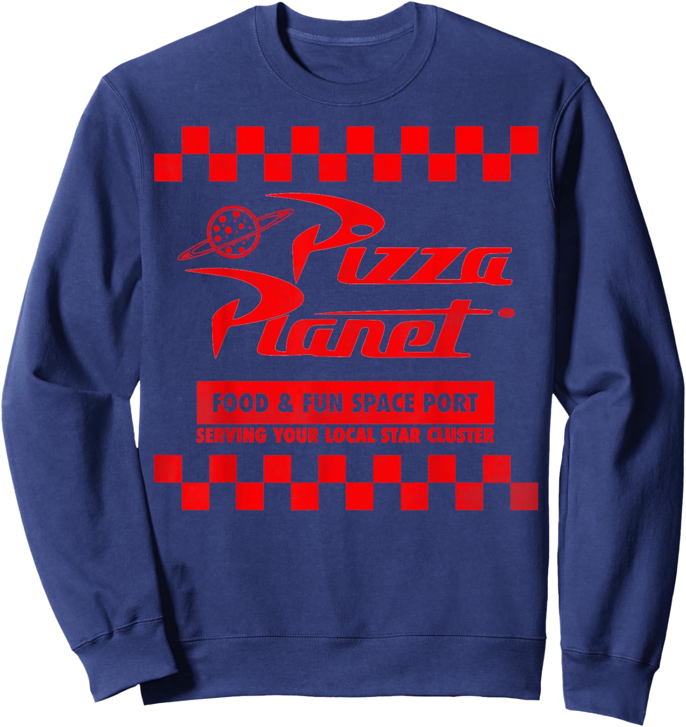 Disney Pixar Toy Story Pizza Planet Checkered Logo Sweatshirt - Sweatshirt | Navy