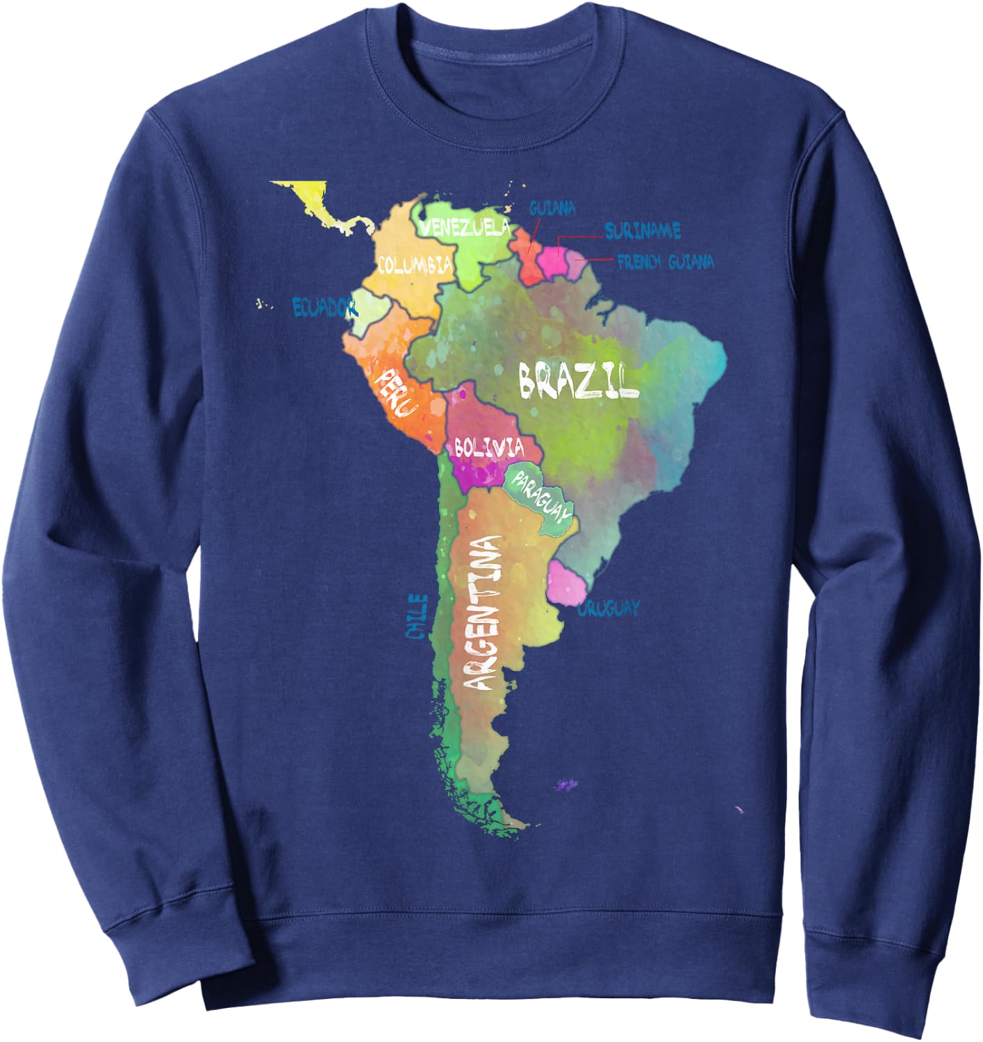 Watercolour map of South America Brazil Argentina Sweatshirt - Sweatshirt | Navy