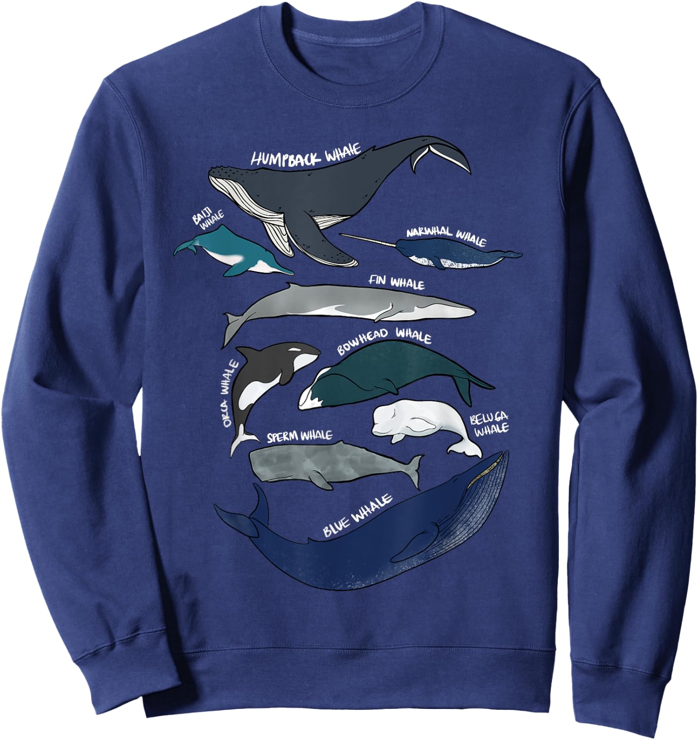 9 Types of Whales Shirt - Whale Breeds Species - Whale Lover Sweatshirt - Sweatshirt | Navy