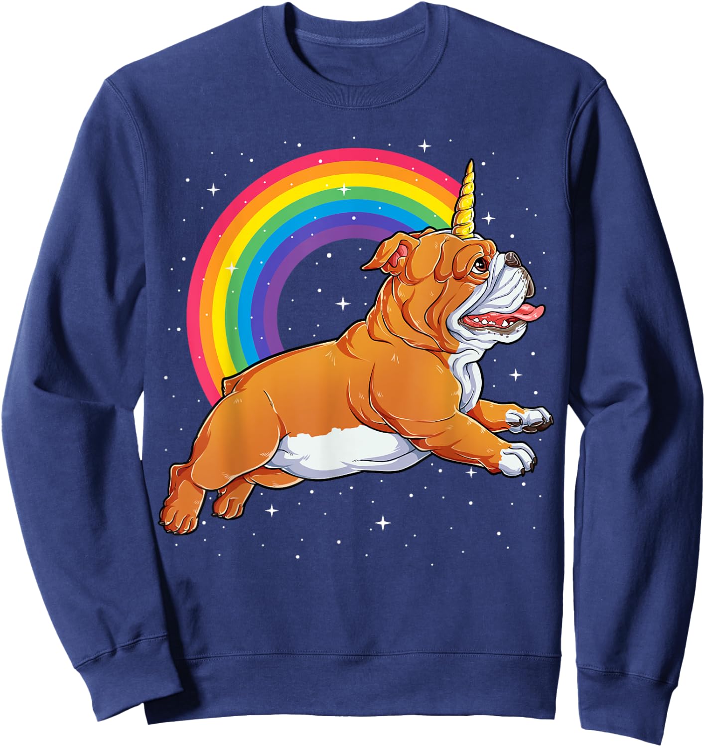English Bulldog Unicorn T shirt Girls Space Galaxy Rainbow Sweatshirt - Sweatshirt | Navy