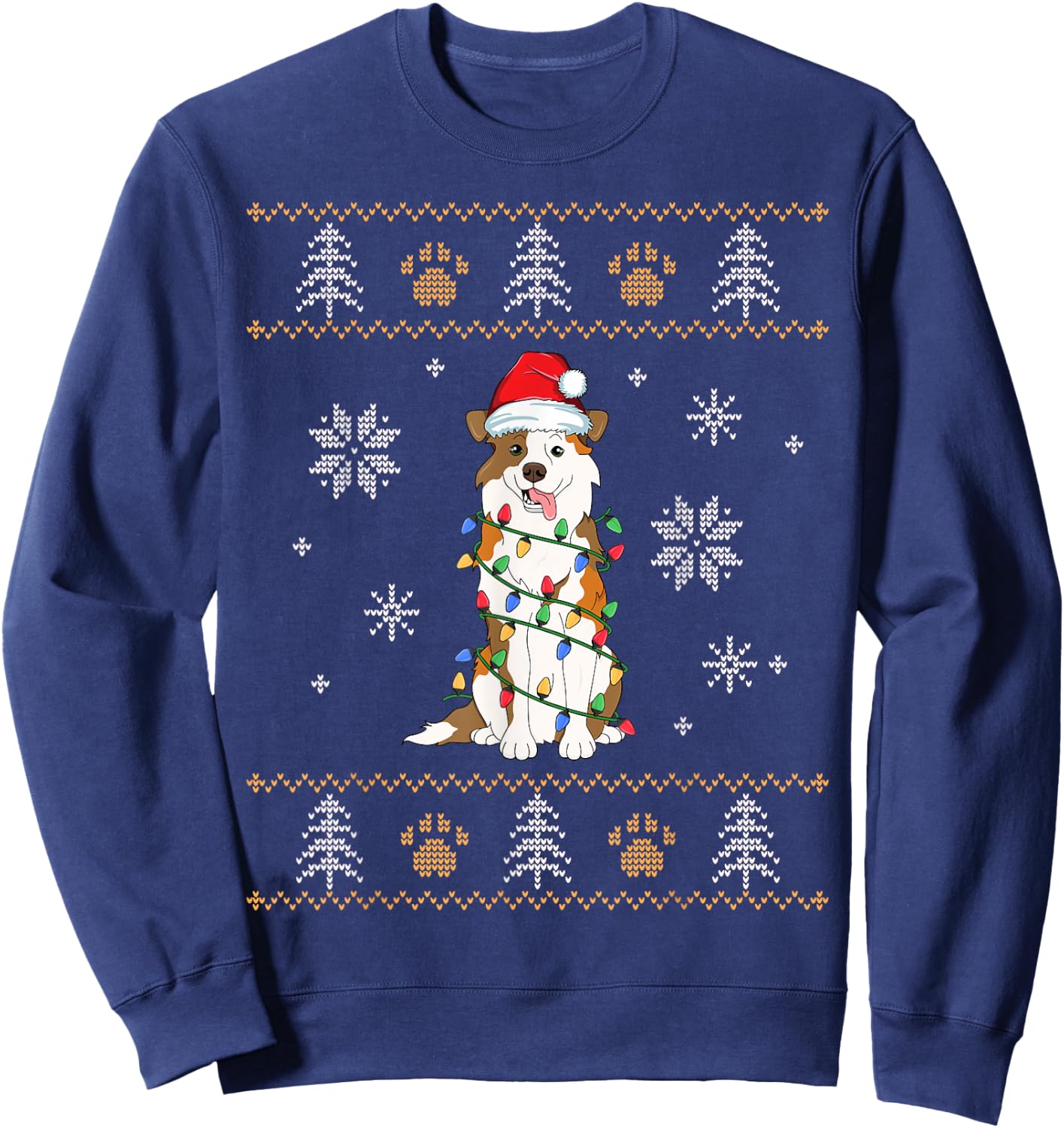 Ugly Christmas Australian Shepherd Family Xmas Aussie Dog Men Women Kids Sweatshirt - Sweatshirt | Navy