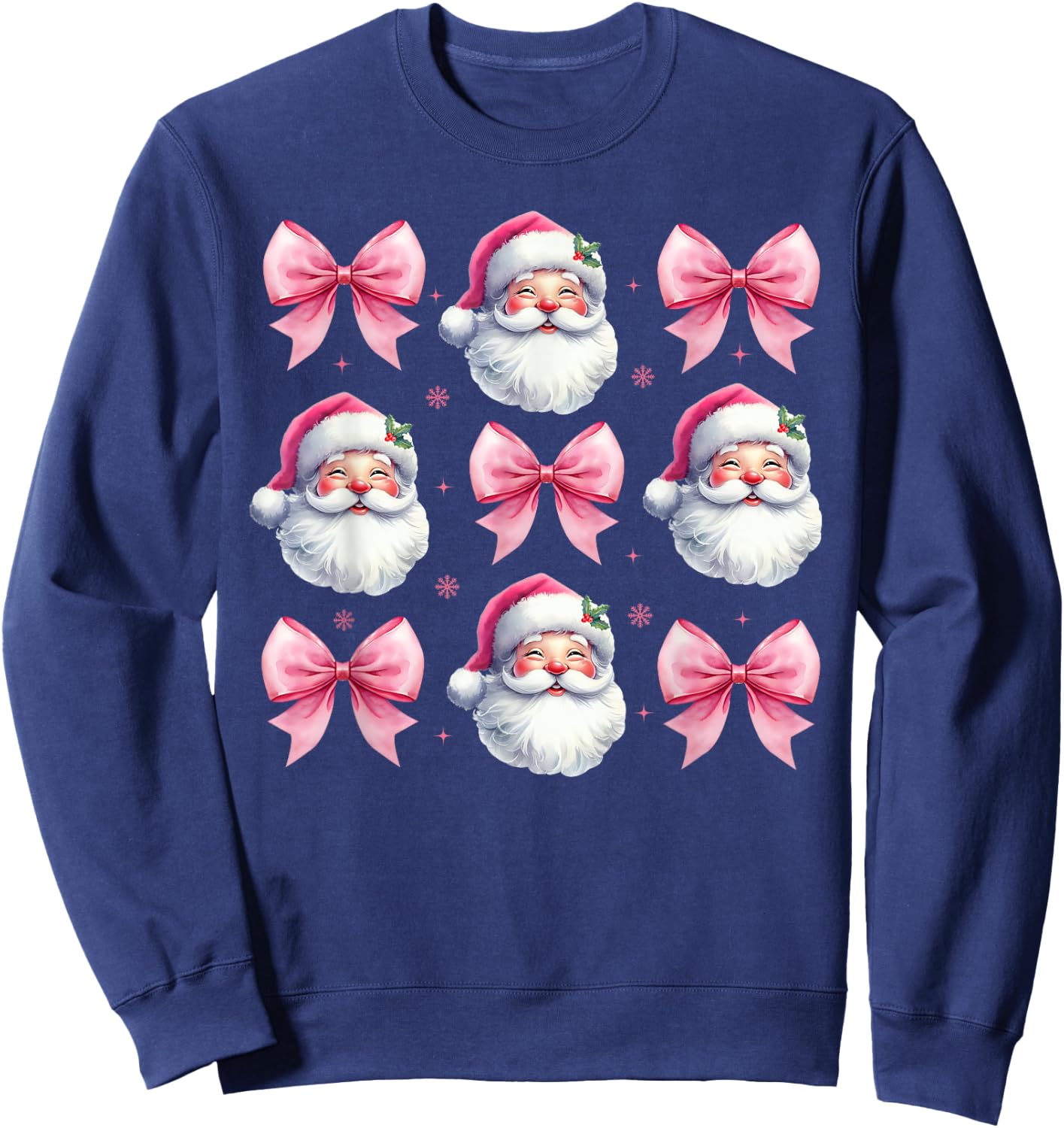 Pink Santa Christmas Shirts Christmas Coquette Bow Sweatshirt - Sweatshirt | Navy