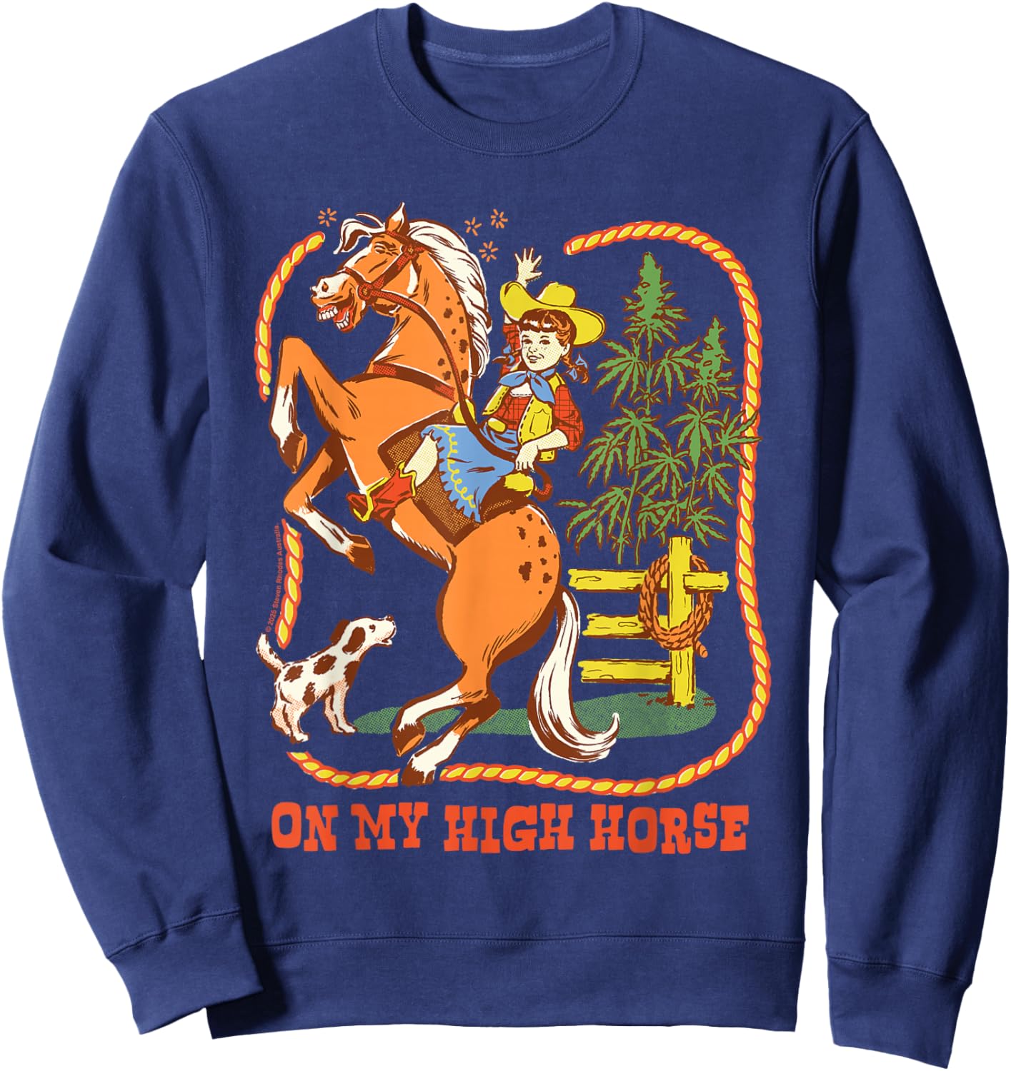 High Horse Cowgirl 420 Sarcastic Retro Funny Adult Humor Sweatshirt - Sweatshirt | Navy