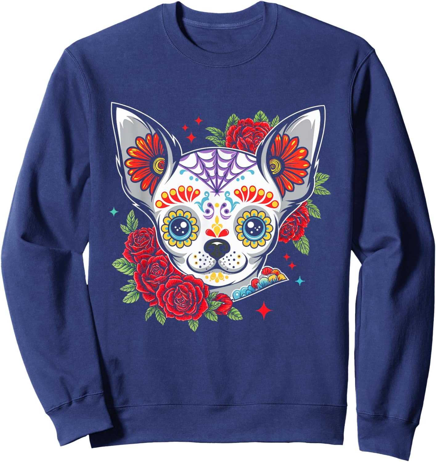 Chihuahua Floral Sugar Skull Dog Sweatshirt - Sweatshirt | Navy