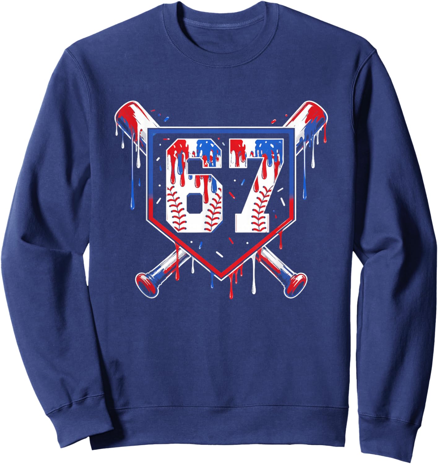 Summer Six Seven Baseball Dripping Red White Blue USA Sweatshirt - Sweatshirt | Navy