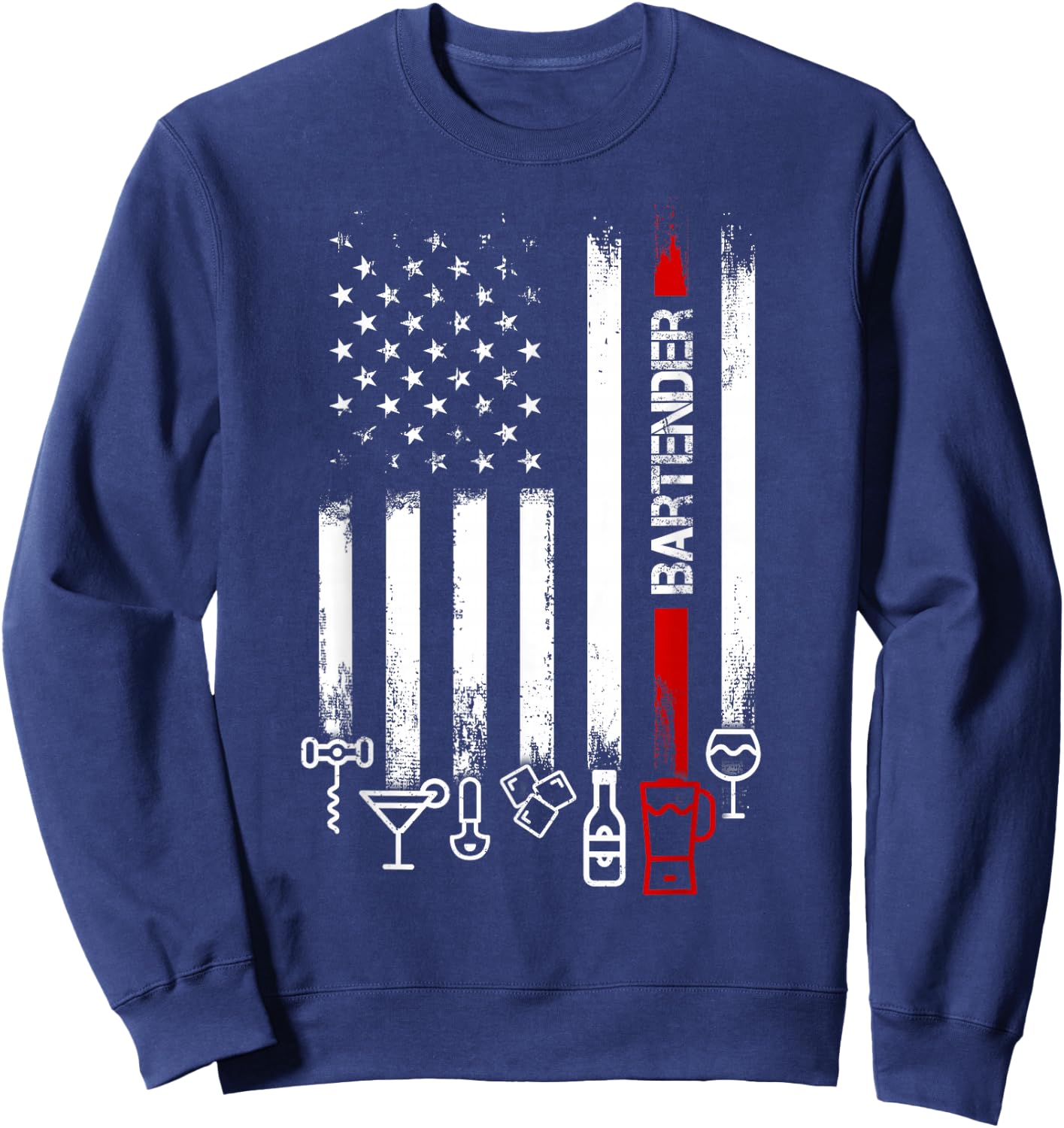 American Flag with Bartender men father Sweatshirt - Sweatshirt | Navy