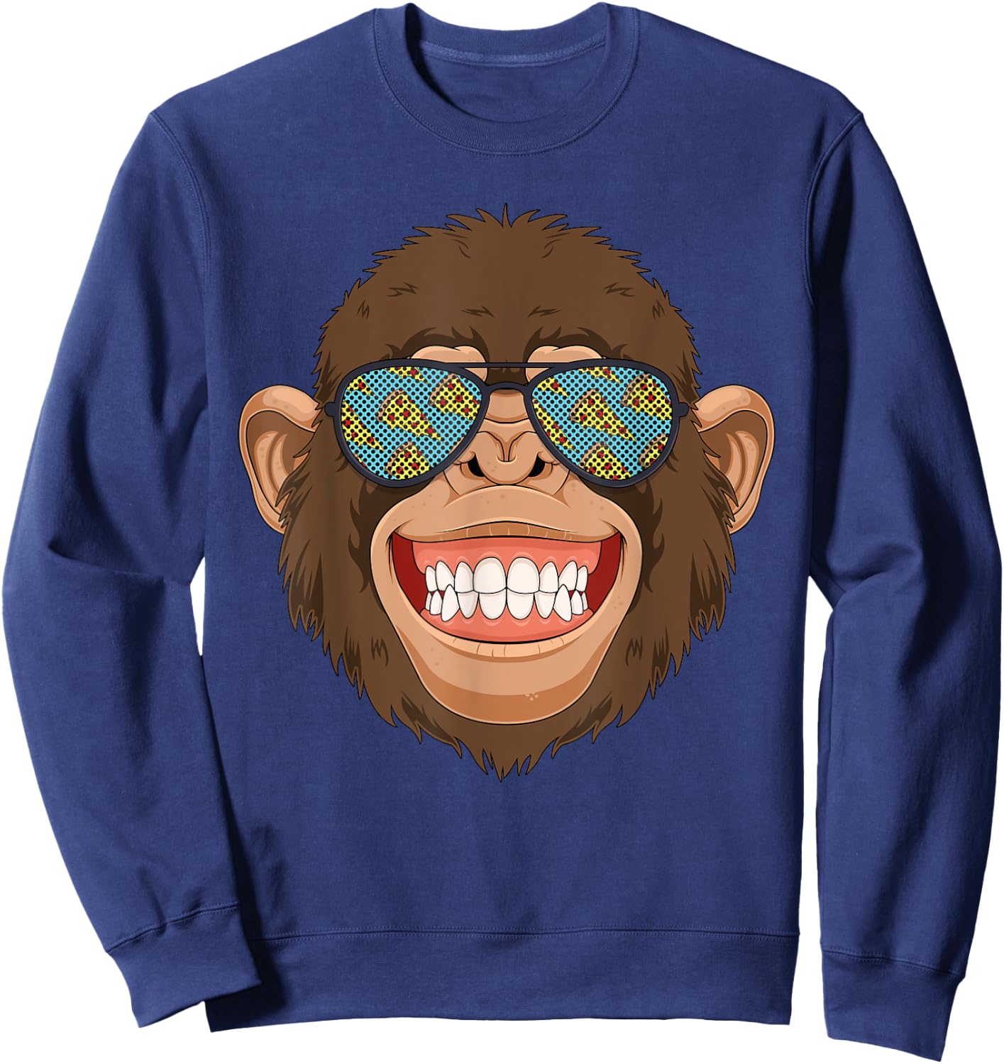 Monkey Pizza Lover With Foodie Sunglasses Sweatshirt - Sweatshirt | Navy