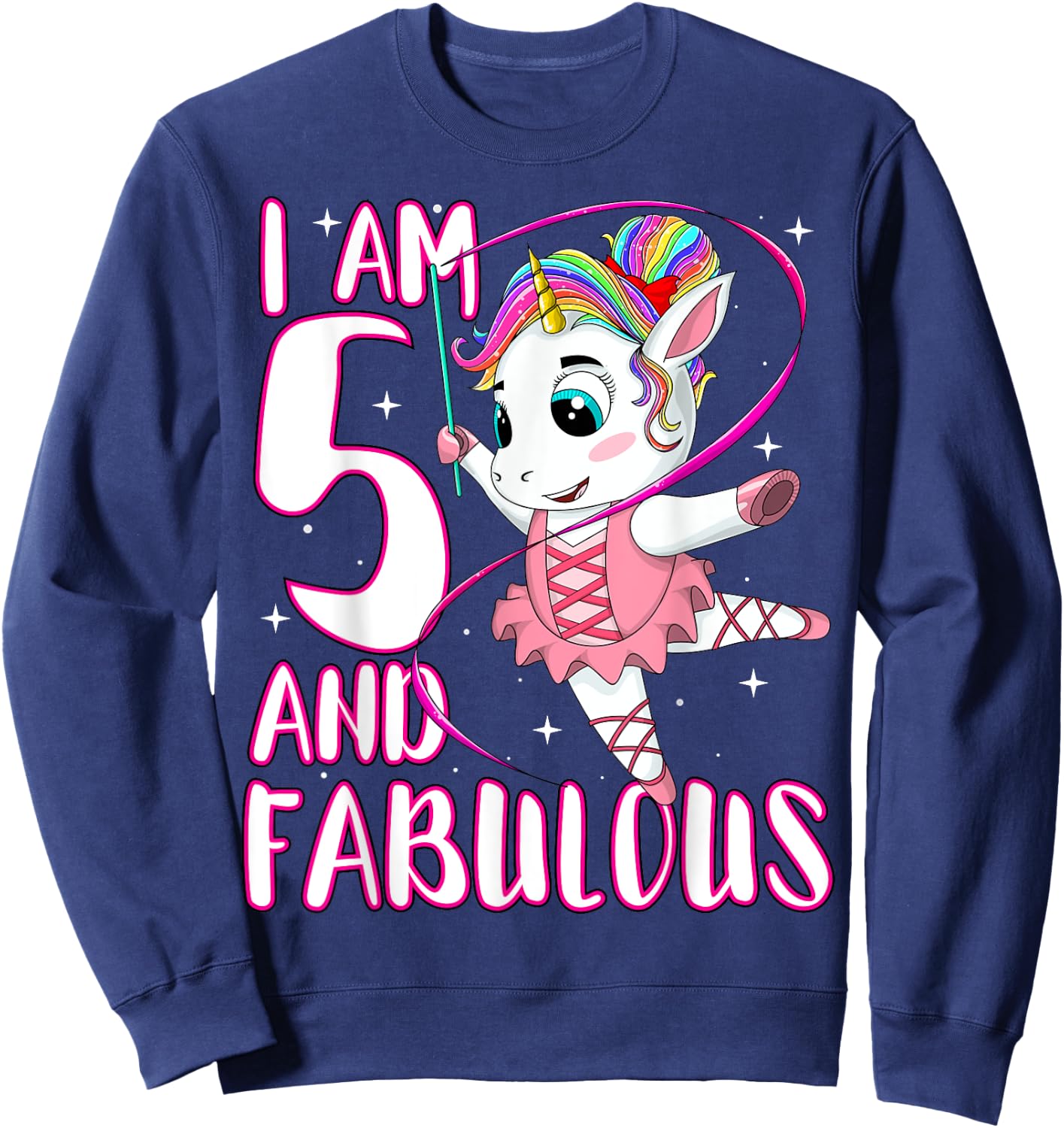 Children I Am 5 and Fabulous Unicorn Birthday Girl Sweatshirt - Sweatshirt | Navy