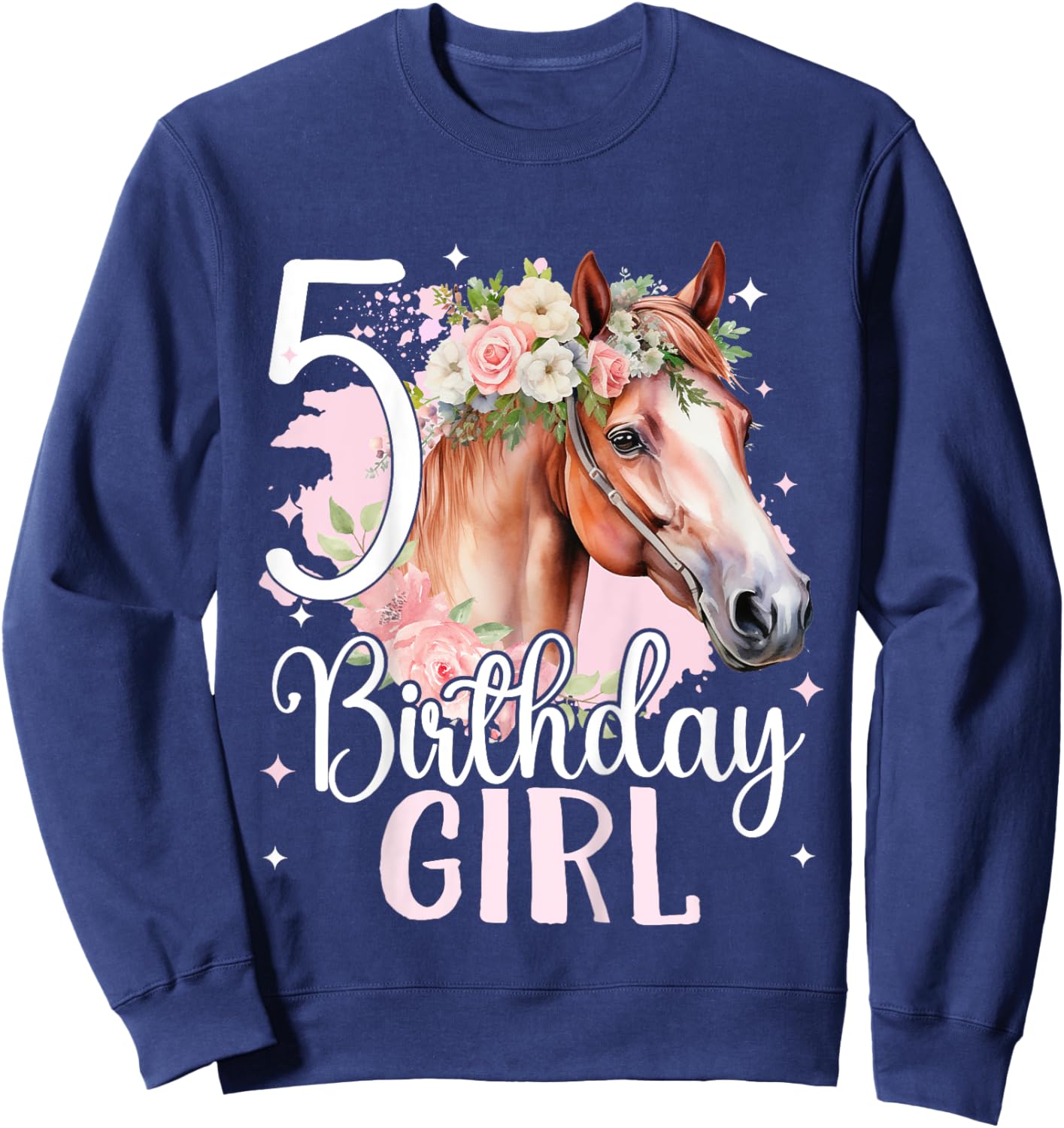 5th Birthday Horse Girl 5 Years Five Finally 5 Birthday Sweatshirt - Sweatshirt | Navy