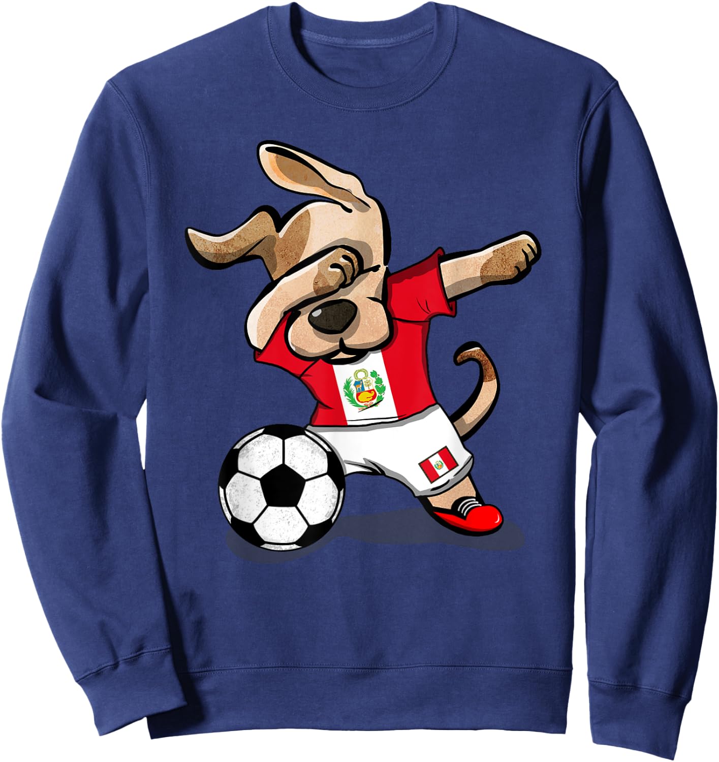 Dabbing Dog Peru Soccer Fans Jersey Peruvian Flag Football Sweatshirt - Sweatshirt | Navy