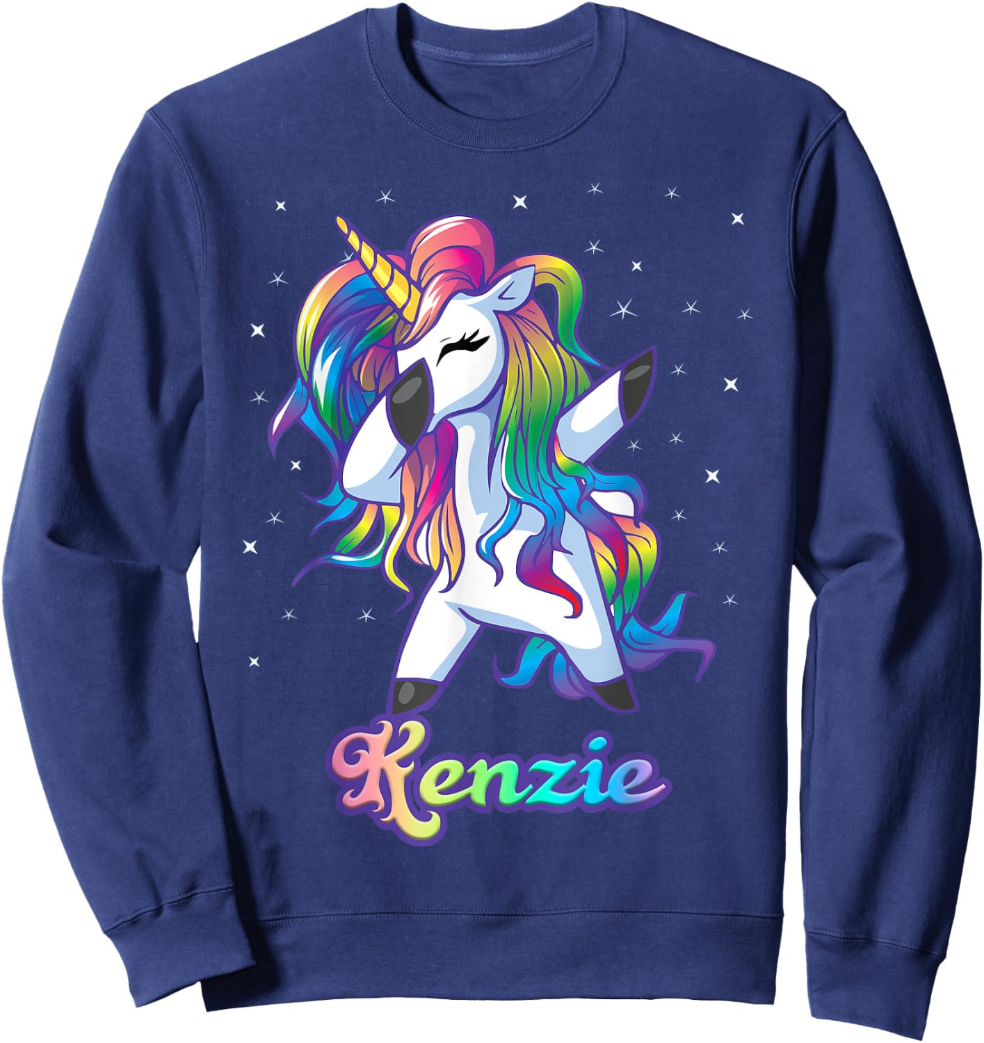 KENZIE Name Personalized Custom Rainbow Unicorn Dabbing Sweatshirt - Sweatshirt | Navy