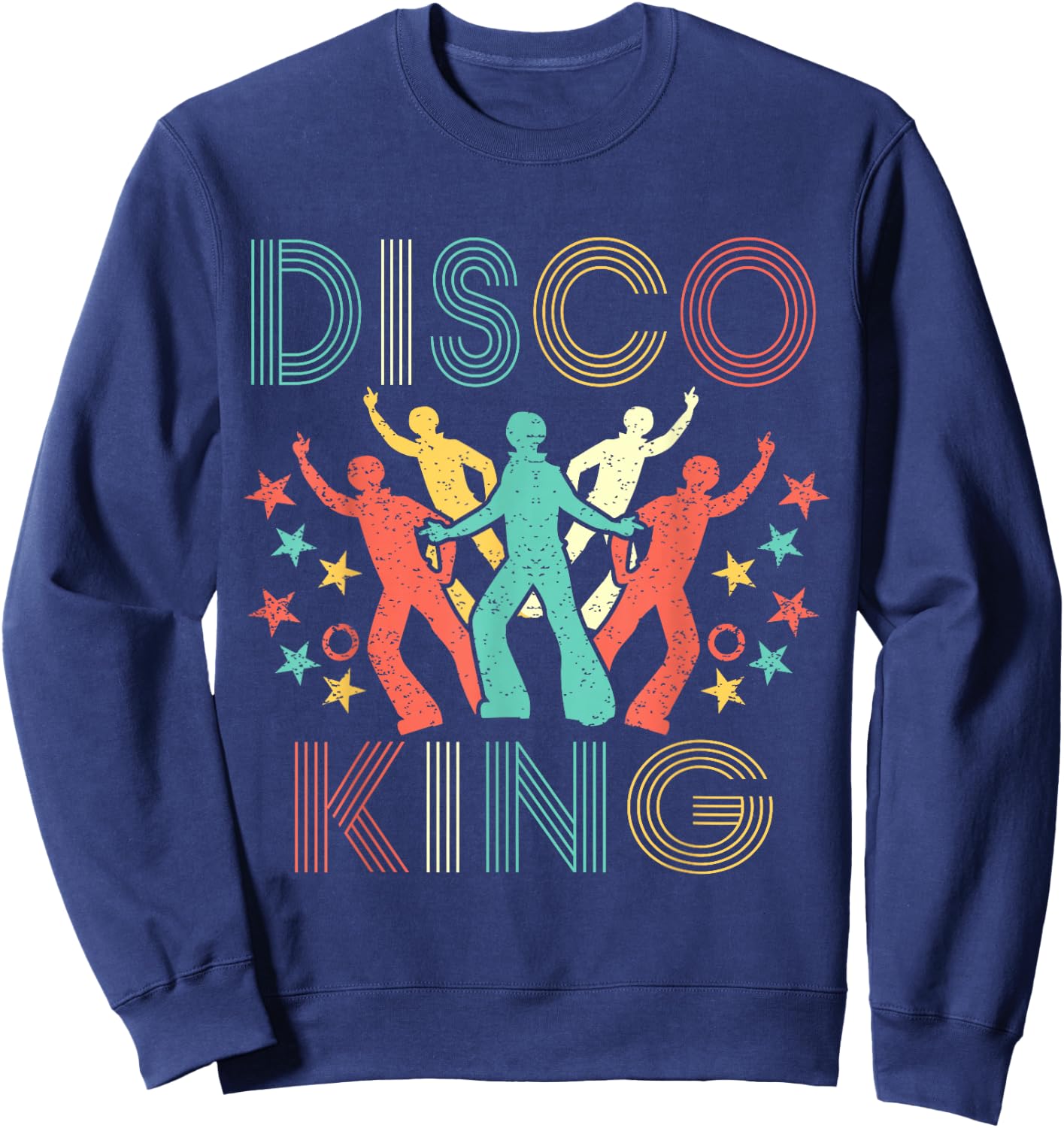 Disco King Men 1970s 1980s Distressed Dance 70s Sweatshirt - Sweatshirt | Navy