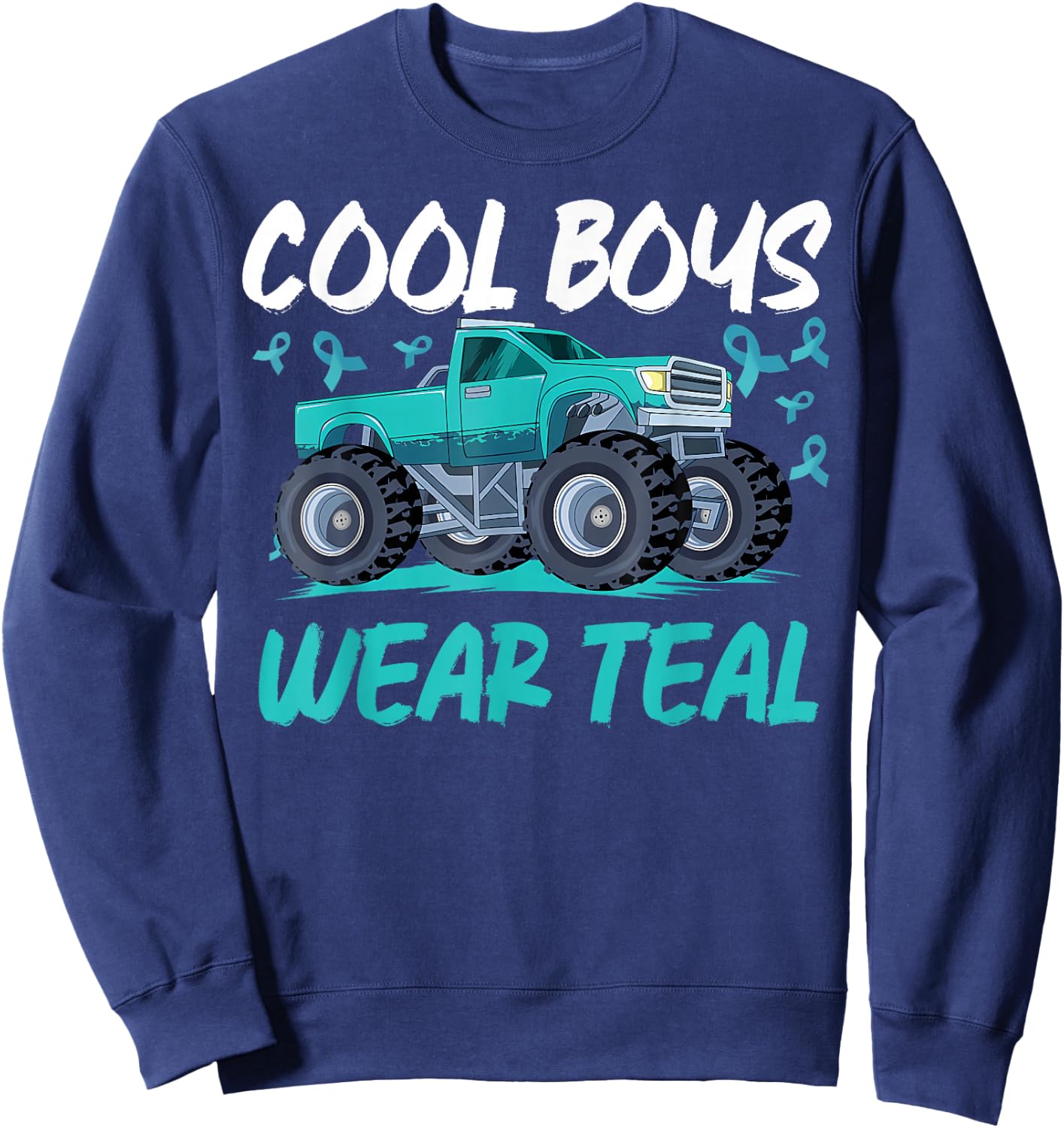 Monster Truck Teal Ribbon Cervical Cancer Awareness Sweatshirt - Sweatshirt | Navy