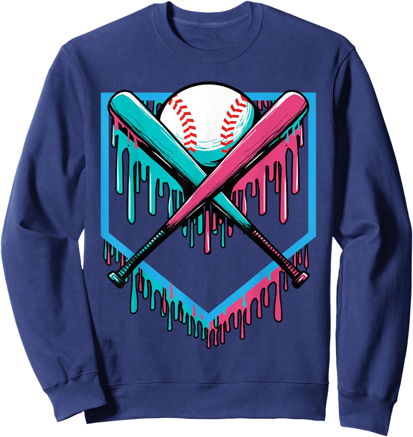 Baseball Drip Sprinkles Baseball Bat And Ball Baseball Drip Sweatshirt - Sweatshirt | Navy