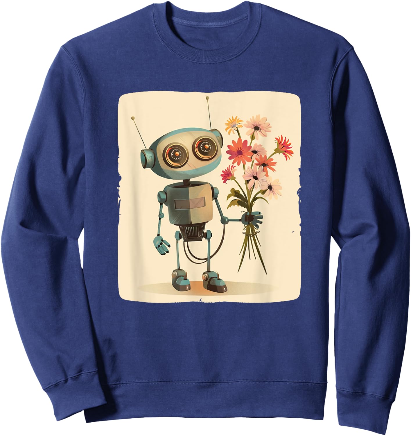Amazing Robot with Bouquet for a Funny and Charming Look Sweatshirt - Sweatshirt | Navy