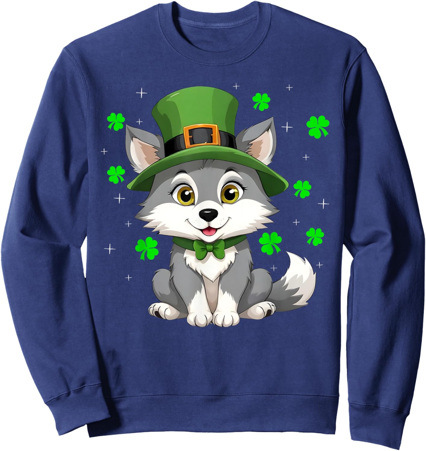 Irish Shamrock Leprechaun Hat Wolf St Patrick's Day Sweatshirt - Sweatshirt | Navy