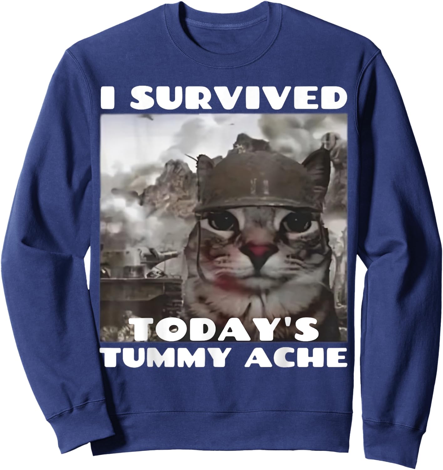 I Survived Today's Tummy Ache Meme Tummy Ache Survivor IBS Sweatshirt - Sweatshirt | Navy