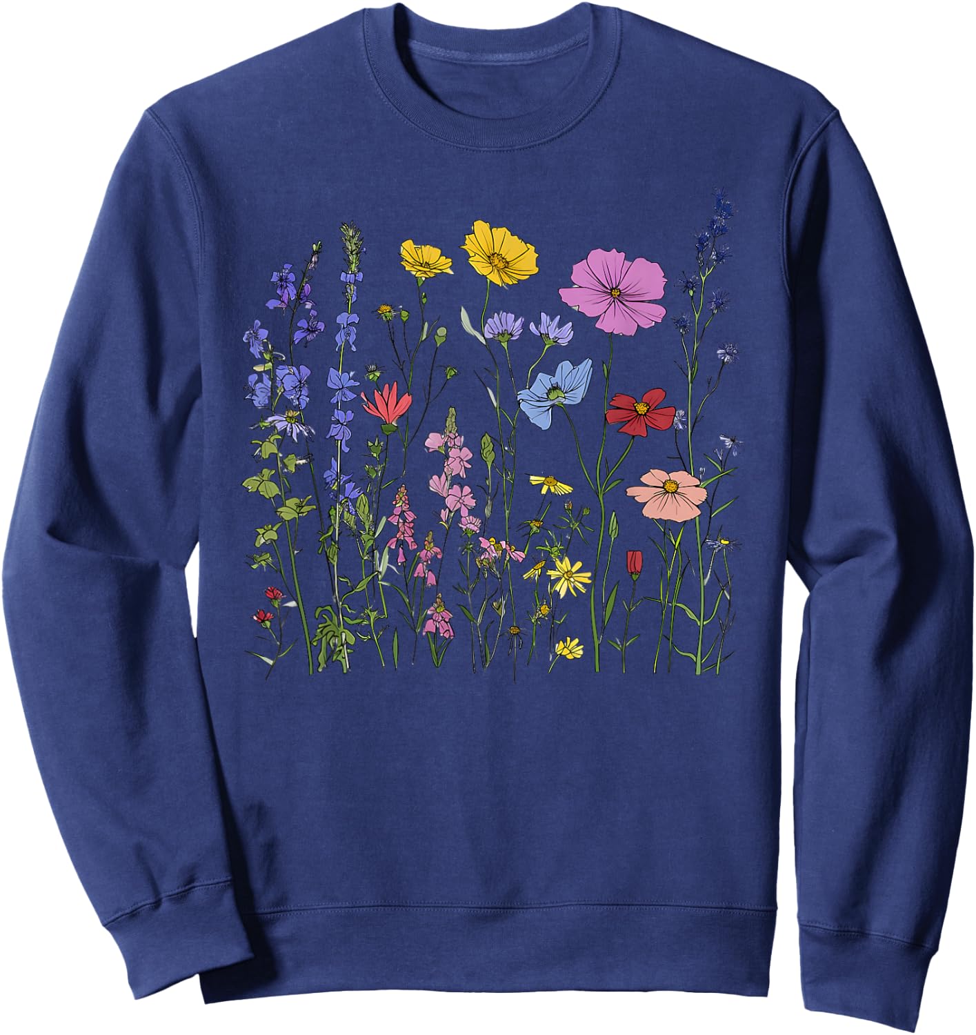 Spring Botanical Wildflower Flower Girl Floral Plant Mom Sweatshirt - Sweatshirt | Navy